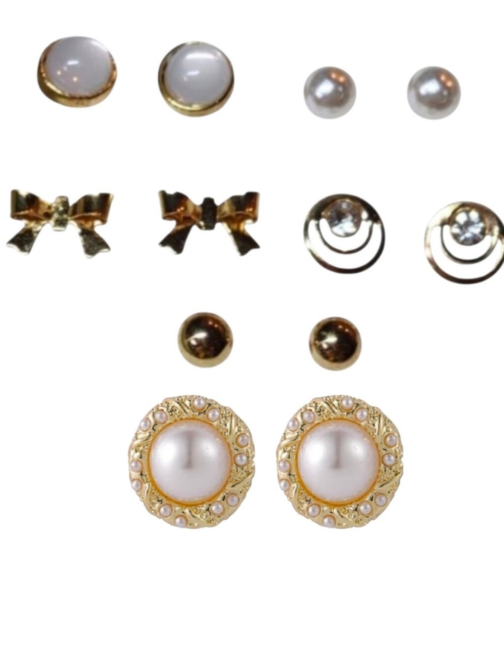 6pc JC Penny gold plated simulated pearl earring Stud set